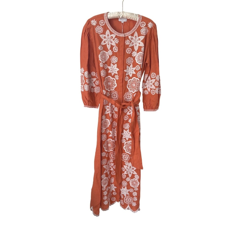 ASHA by Ashley McCormick Lucia Dress orange and white linen size XS NWT
